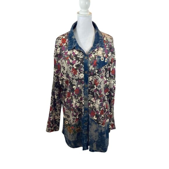 Ladies Simply Couture‎ Brand Button Down Floral Blouse Size Large - Picture 2 of 13